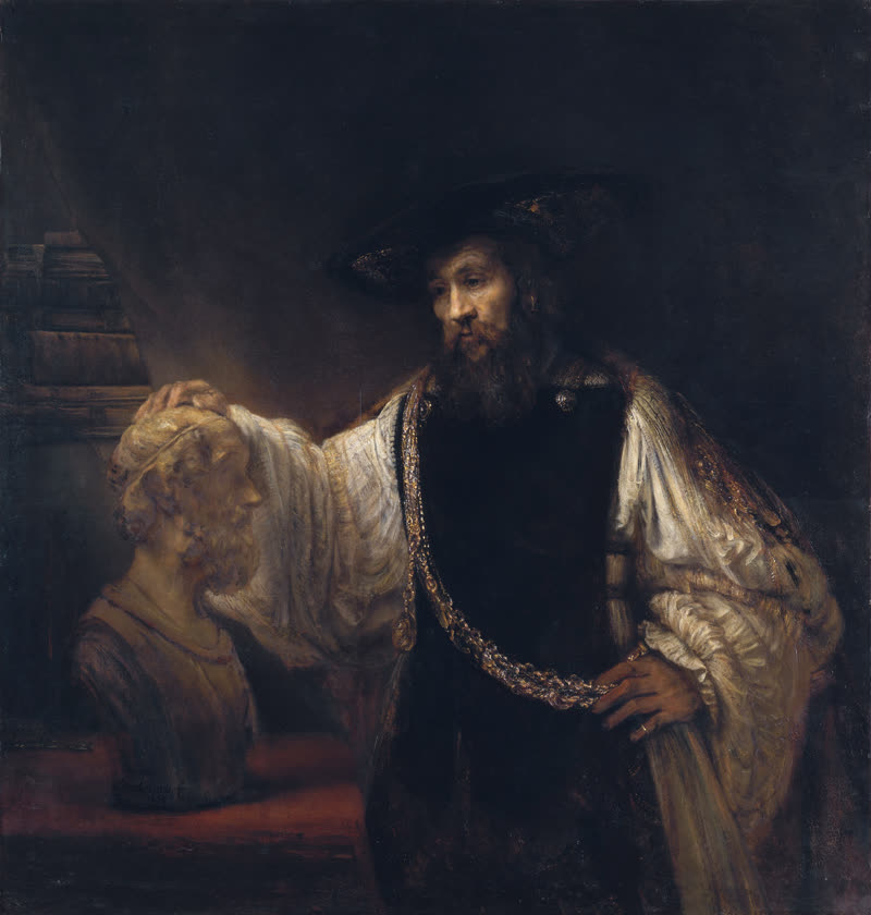 Rembrandt's Aristotle with a Bust of Homer, 1653 — oil on canvas depicting the philosopher in contemplation